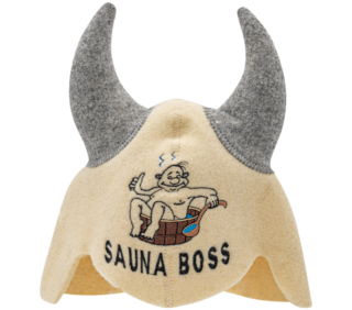 Valkoinen torvihattu ''Sauna Boss'' 3