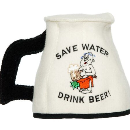 Valge õllekann ''Save water, drink beer!''