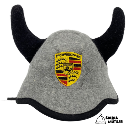 Grey Porche horned helmet