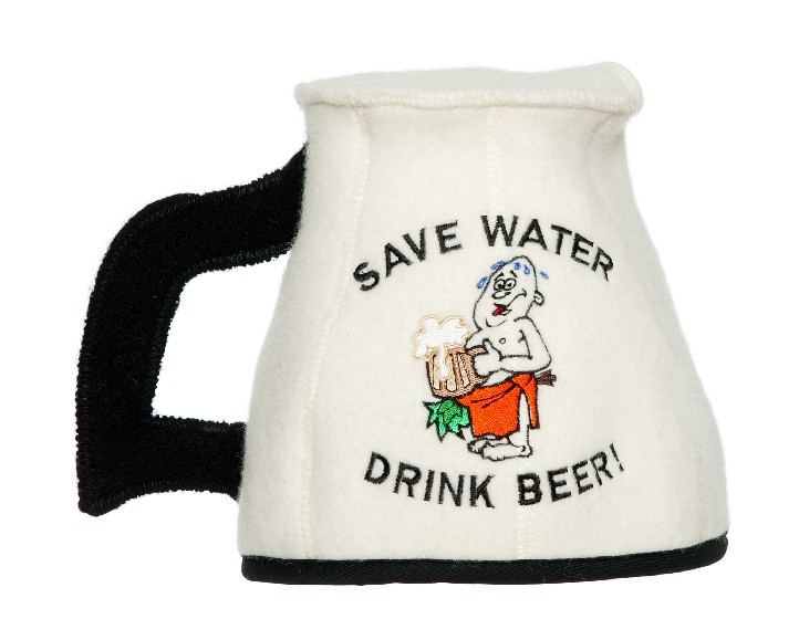 Valge õllekann ''Save water, drink beer!''